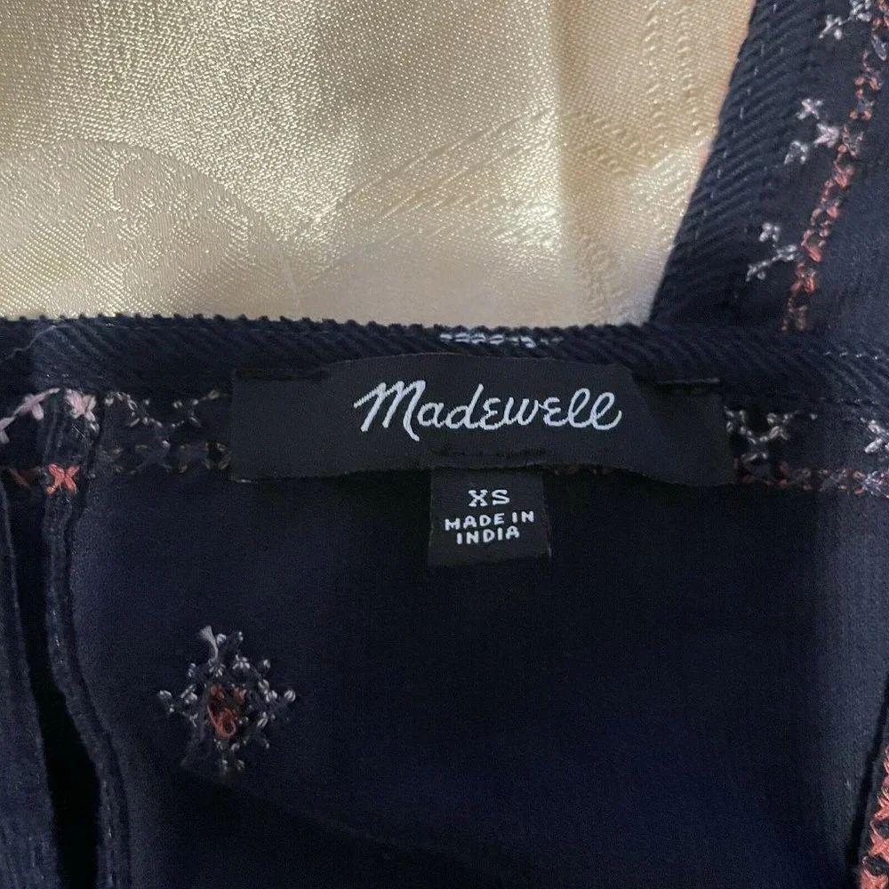 Madewell Embroidered Navy Blue Corduroy Button-Back Peplum Blouse - Size XS